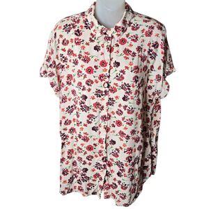 Beach Lunch Lounge‎ Womens Floral Button Shirt Medium Cream Fall Cottagecore